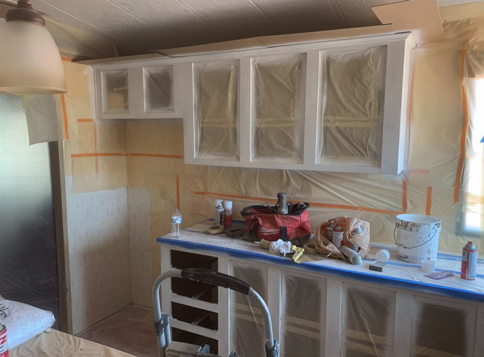 Primed kitchen cabinets