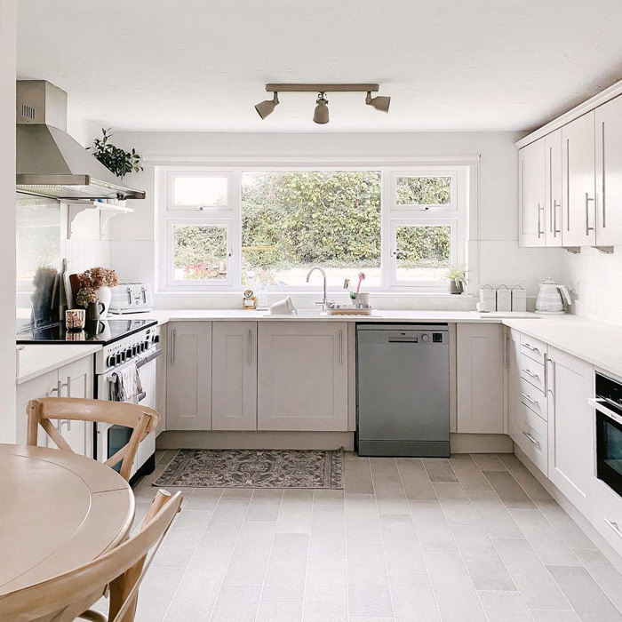 White-painted kitchen cabinets