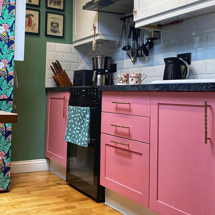 Pink kitchen cabinets