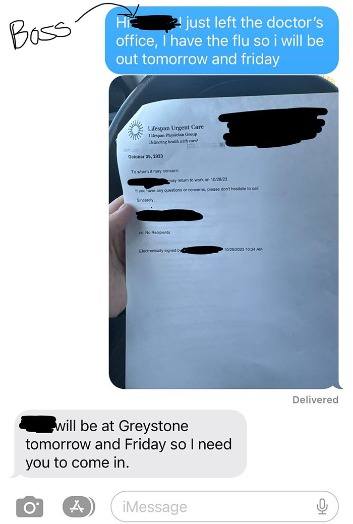 My Boss Wanted Me To Come In While Sick. Also, I Work With Children