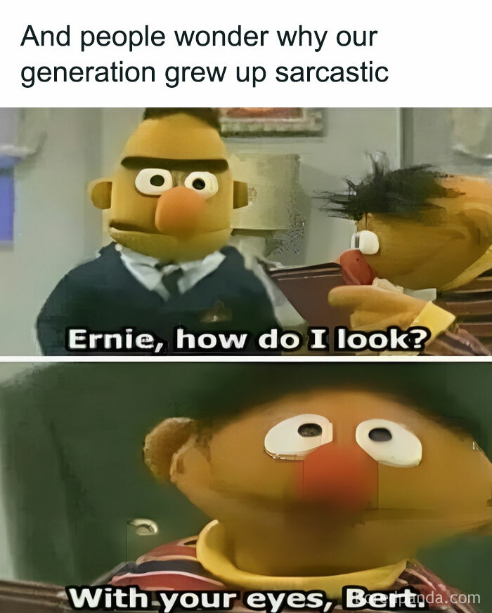 Two puppet characters exchange a sarcastic comment, highlighting funny memes.