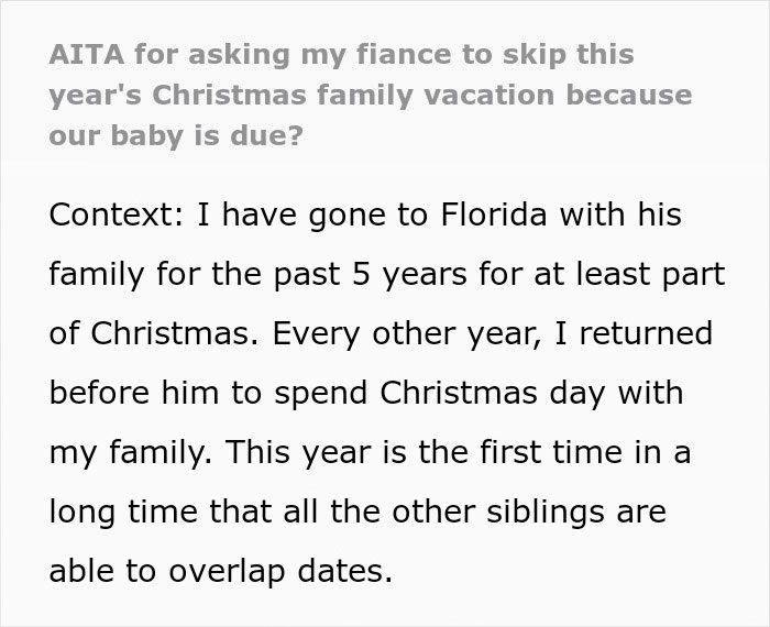 Heavily Pregnant Woman Wonders If She's A Jerk For Asking Her Fianc&eacute; To Spend Christmas With Her