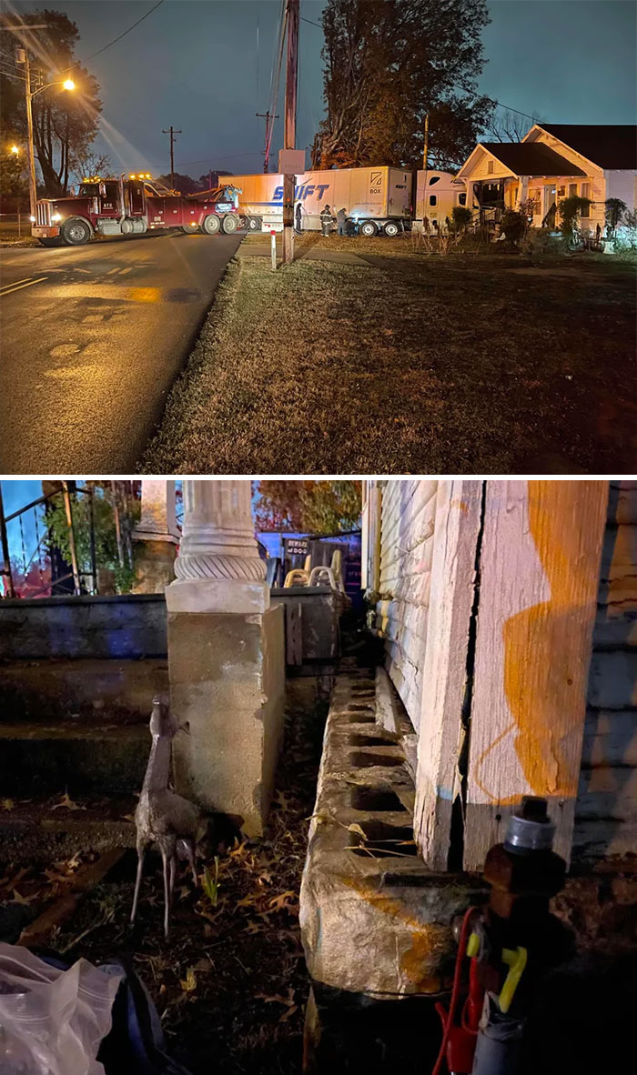 Truck Knocks House Off Foundation