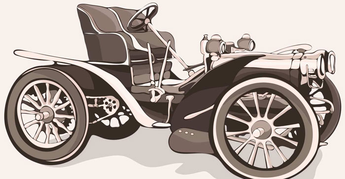 Illustration of a vintage car highlighting intriguing historical design, showcasing elements not commonly taught in school.