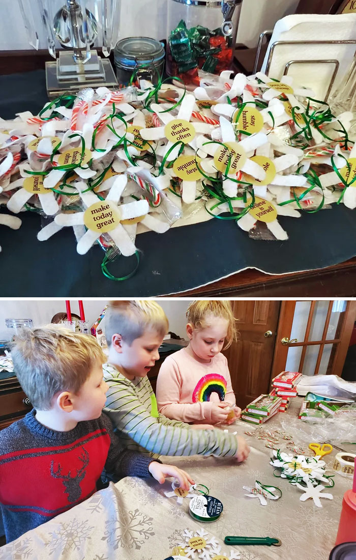My 3 Kids Wanted To Spread Some Christmas Cheer And To Give Back. So We Made Some Ornaments To Hand Out