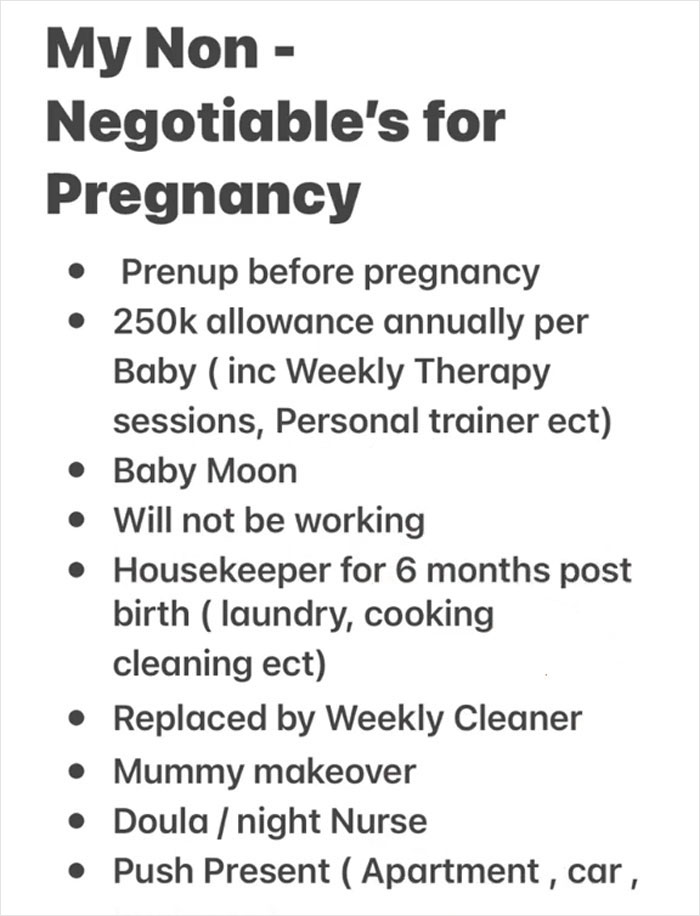 “Women Like This Shouldn’t Be Mothers”: Woman’s List Of Pregnancy Non-Negotiables Goes Viral “Women Like This Shouldn’t Be Mothers”: Woman’s List Of Pregnancy Non-Negotiables Goes Viral