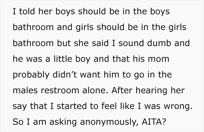 "Are You A Girl?": Woman Goes After A Boy In The Women's Bathroom, Is Surprised It Backfires "Are You A Girl?": Woman Goes After A Boy In The Women's Bathroom, Is Surprised It Backfires