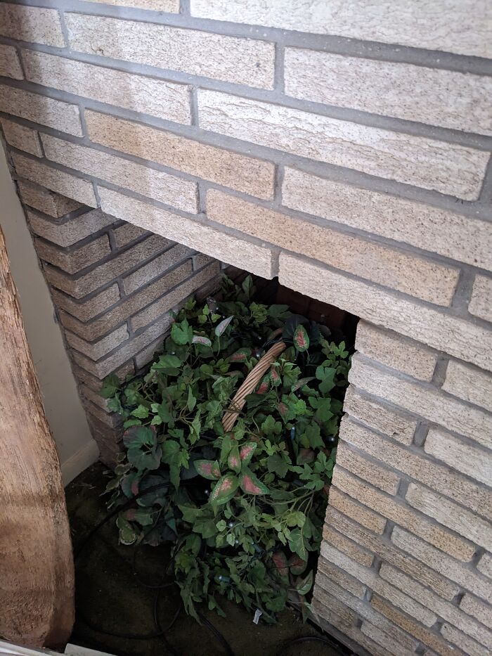 Empty Space On The Opposite End Of The Fireplace. Not Sure What It Was For. It Now Holds Fake Plants