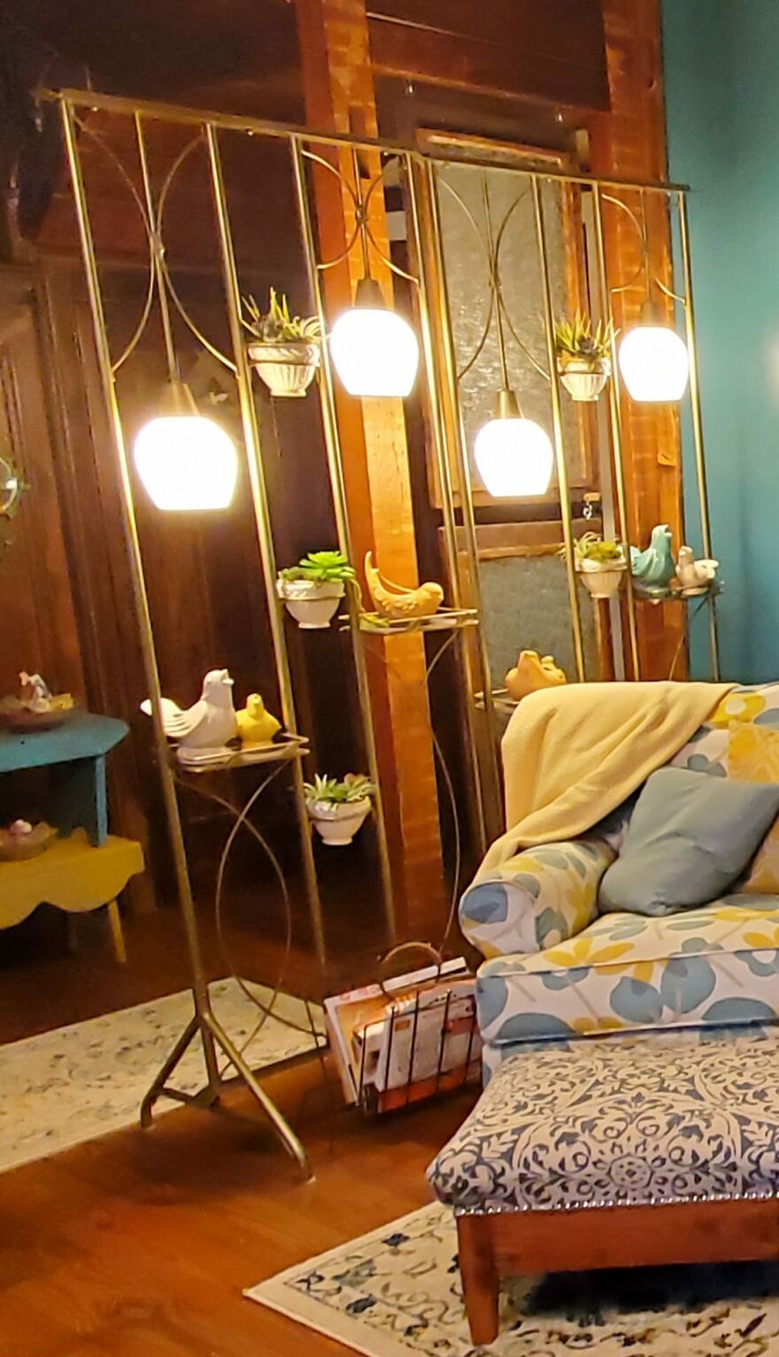 Found This Wonderful Room Divider At An Antique Shop, Still Had The Little Pots And It Still Lights Up. I Love It!