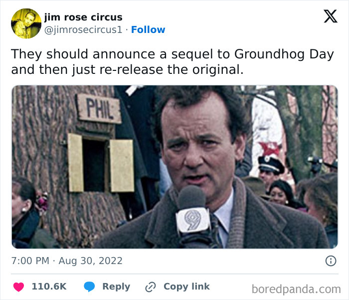 Alt text: A nostalgic meme from the 80s and 90s showing a man reporting outdoors with a Groundhog Day reference.