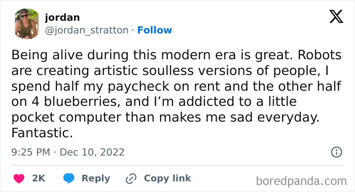 Tweet about modern life, loneliness, humor, and social withdrawal as a funny meme to enjoy in times of low social energy.