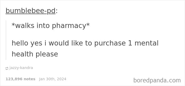 Text meme about walking into a pharmacy and asking to purchase mental health, part of funny memes for low social moments.