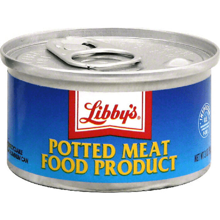 Potted meat can product, highlighting unexpected grocery store purchase.