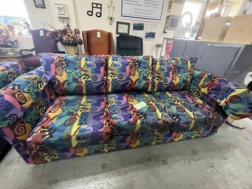 My Biggest Thrifting Treasure Yet 🫀🌈 Found At Habitat For Humanity. I’m In Love. I Still Have Three More Months Before Finishing My Master’s And Moving Out Of Student Housing, But It Will Live In My Childhood Bedroom Until Then As A Reminder To Push Through The Rest Of Grad School So I Can Enjoy It 💛 Edit To Add: The Brand Is Dyrlund. I Believe It’s From The 60’s But It Does Look Very 80’s! A Little Over $200 For The Couch And Loveseat Combined Made For A Pretty Great Deal