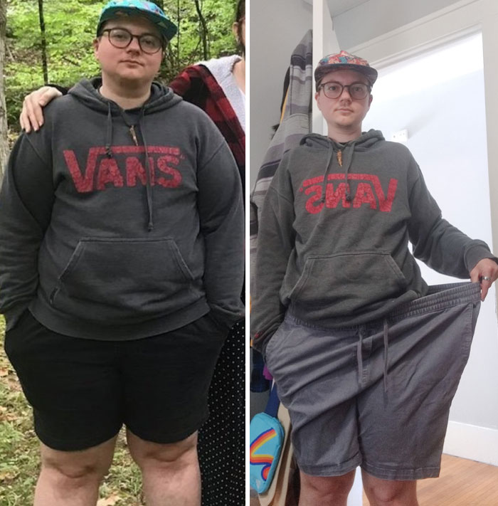 I Can't Believe How Far I've Come. One Year And One Hundred Pounds Later. Height 5'7", Start Weight 265 Kg, Current Weight 165 Kg, Goal Weight 155 Kg