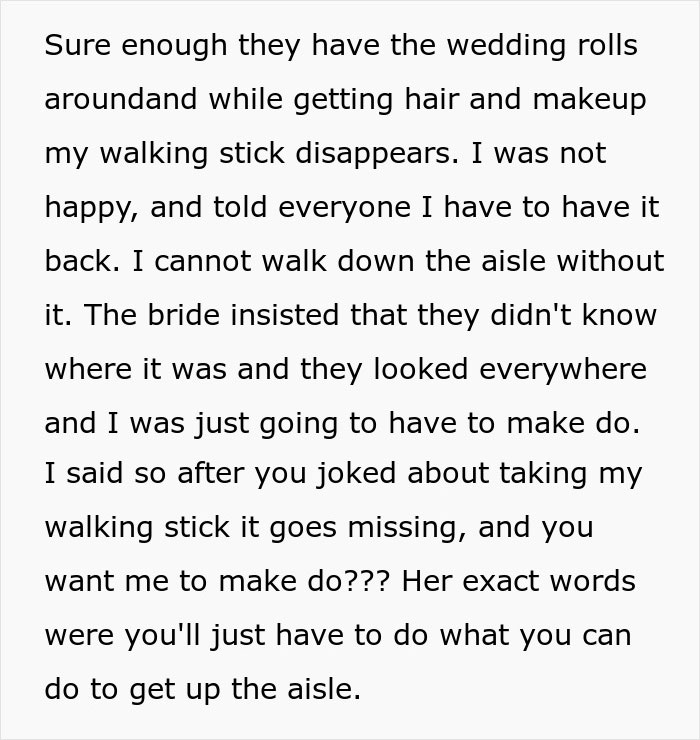 Bridezilla Hides Veteran's Cane That Doesn't Fit Her Wedding Aesthetic, Regrets It Immediately Bridezilla Hides Veteran's Cane That Doesn't Fit Her Wedding Aesthetic, Regrets It Immediately