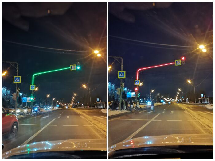 Traffic Light With A Shining Pole In Moscow, Russia