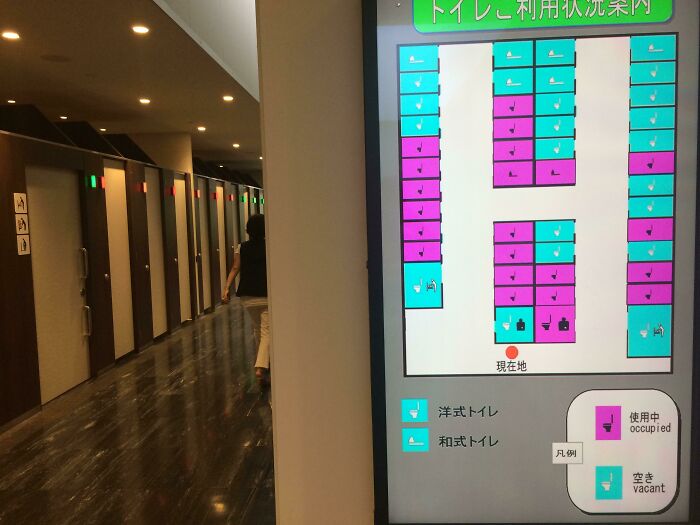 This Toilet In Japan Has A System Of Occupied/Vacant Toilets Information