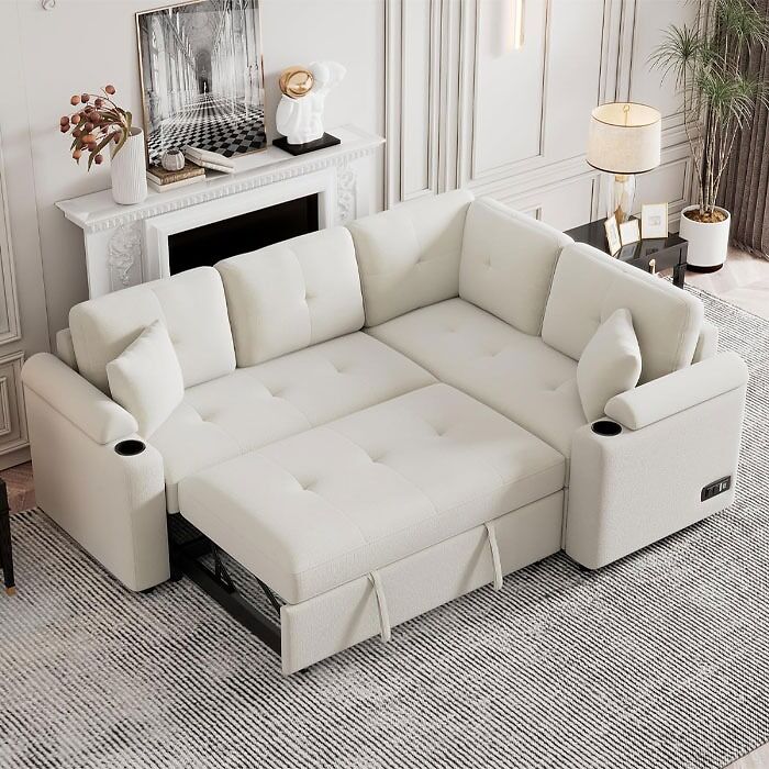 White big couch in the room