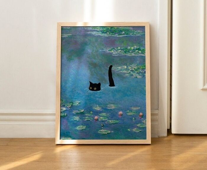 Jazz Up Your Walls With A Splash Of Art History And A Dash Of Cat Comedy. This Waterlily-Inspired Poster Isn't Just Decor, It's A Meow-Sterpiece That Ties The Room Together.