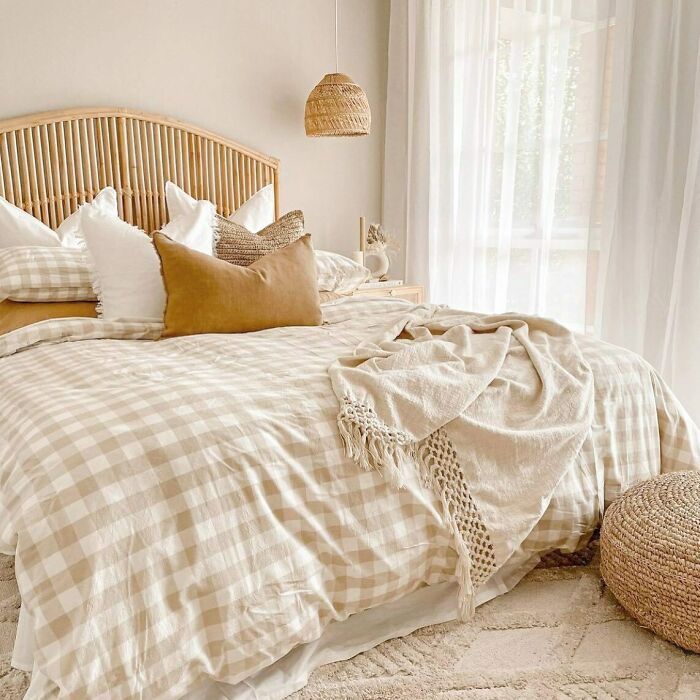 Light brown gingham blanket