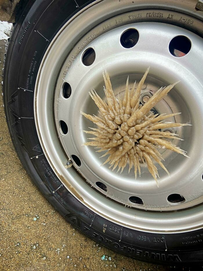 Strange Ice Pattern On The Car After Driving Through A Blizzard