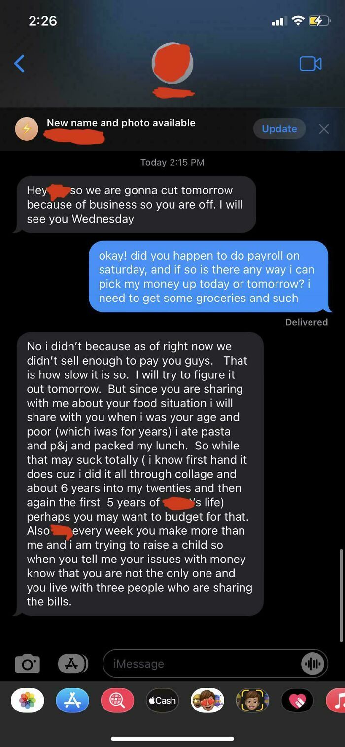 My Boss Sent Me This Text After Asking To Be Paid