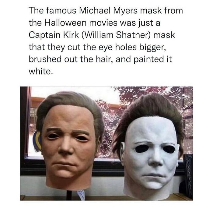 Two Michael Myers masks displayed side by side, illustrating creepy horror mask facts for sleep deprivation content.
