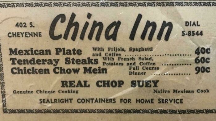 Who Wants To Get Mexican Spaghetti At The Chinese Place Tonight? China Inn, Tulsa Ok, 1950s