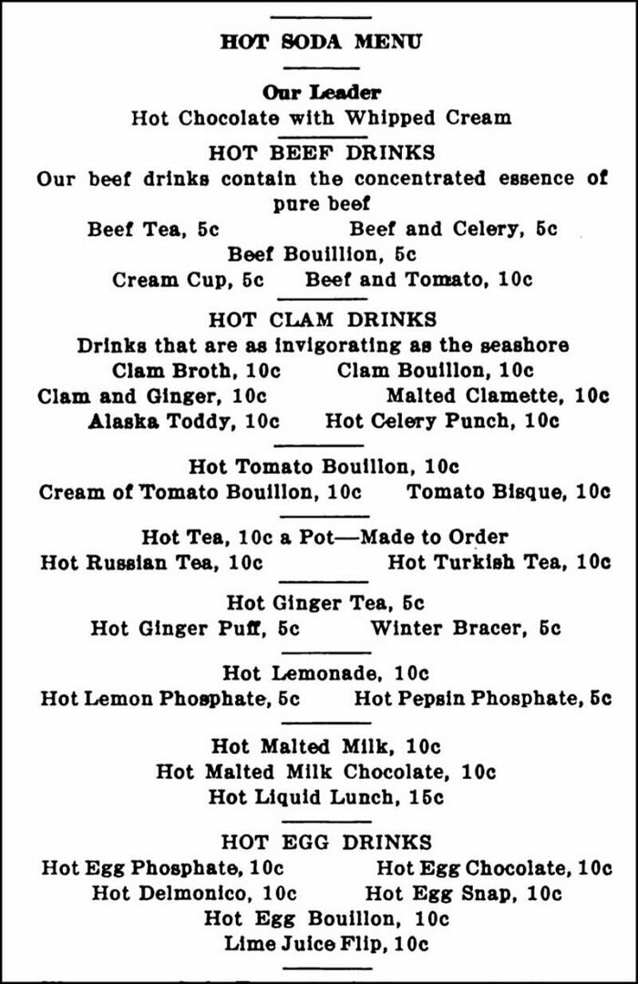Hot Soda Menu Northwestern Druggist 1913