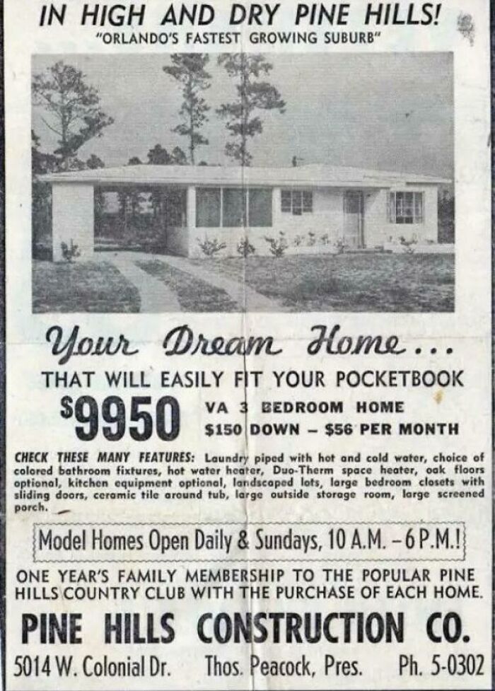 Prices Of Houses In Pine Hills Back In The Day