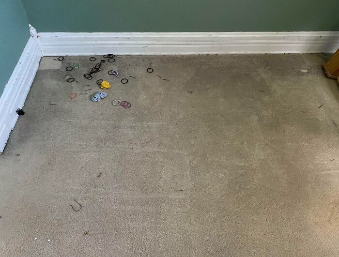 Moved Our Extremely Heavy King Bed Headboard For The First Time In 5 Years. Guess Which Side My Wife Sleeps On