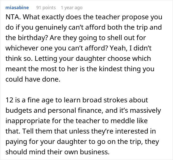 Teacher Tells Parents Their Financial Talk With Daughter Is Very Inappropriate