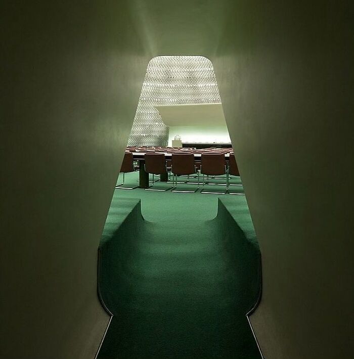 French Communist Party Headquarters In Paris, Designed By Oscar Niemeyer 1980. Alta Lounge Chairs & Coffee Table Designed By Niemeyer And His Daughter Anna Maria