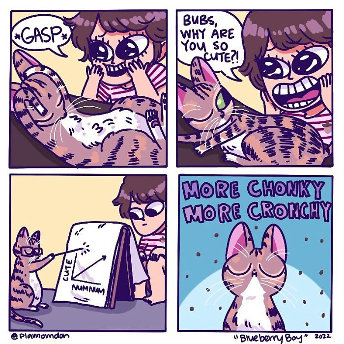 Illustration showing everyday parenting moments with a cat and child, capturing cute and funny interactions.