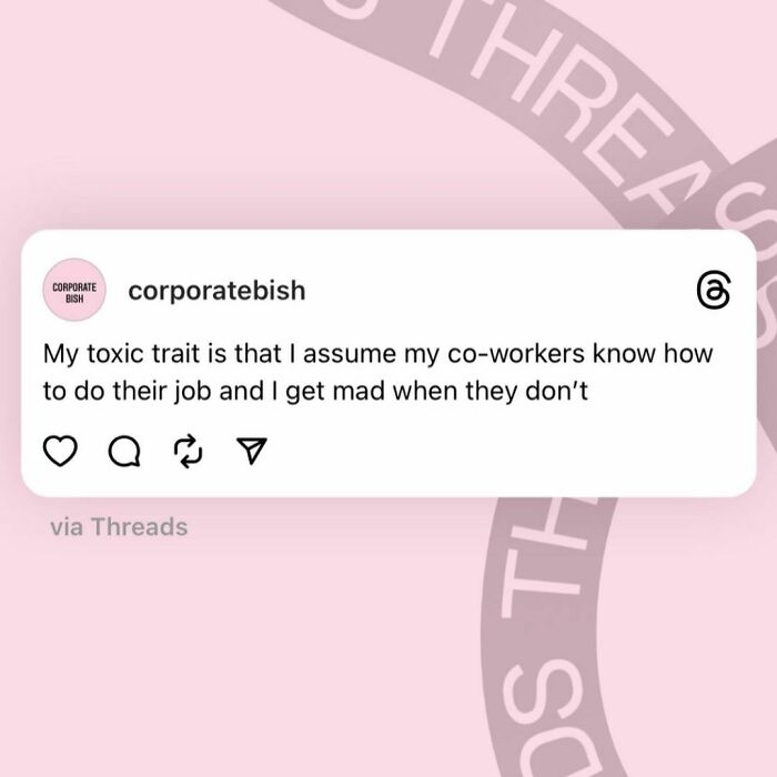 Funny work meme about co-worker expectations on a pink background.