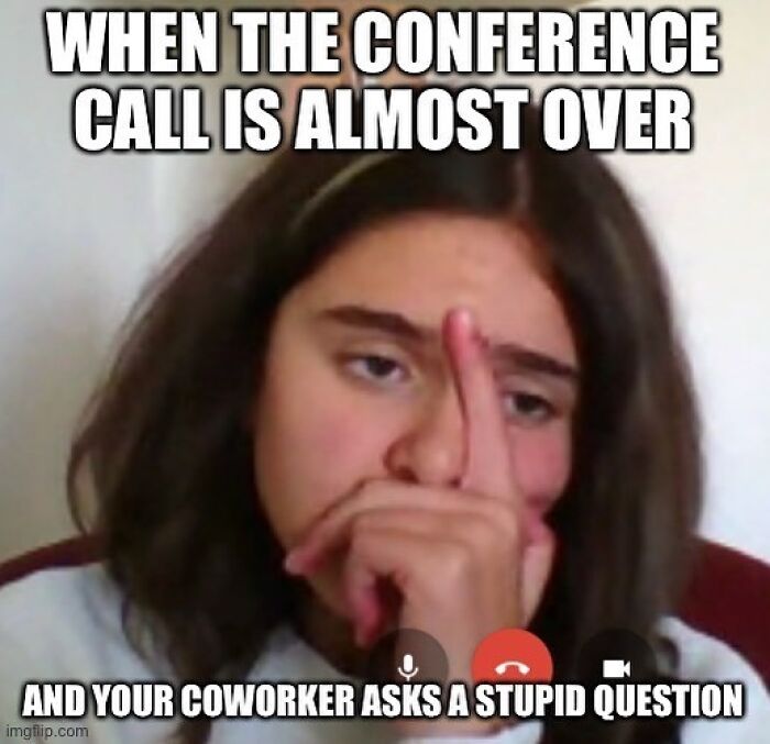 Woman in video call looking frustrated, symbolizing funny WFH memes during workdays.