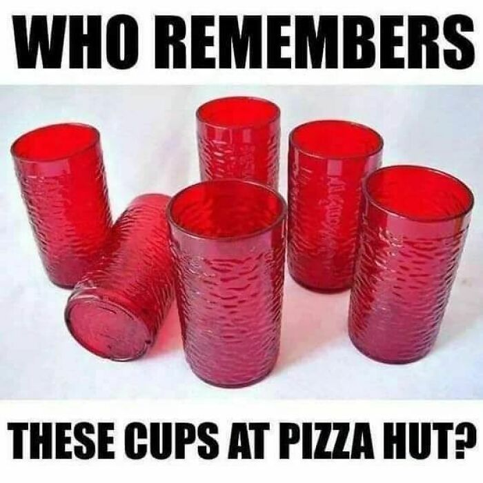 Red textured plastic cups from Pizza Hut, evoking nostalgic memories from the 80s and 90s era.