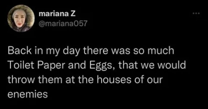 Screenshot of a nostalgic meme from the ’80s and ’90s sharing a funny experience about toilet paper and eggs pranks.