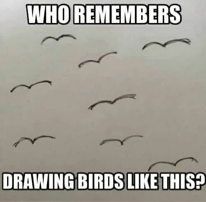 Simple hand-drawn birds meme reflecting nostalgic pics and memes from the 80s and 90s childhood memories.