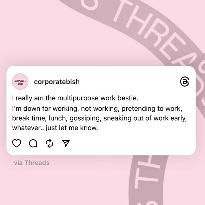 Funny work meme about being a versatile coworker, ready for work, lunch, or sneaking out early.