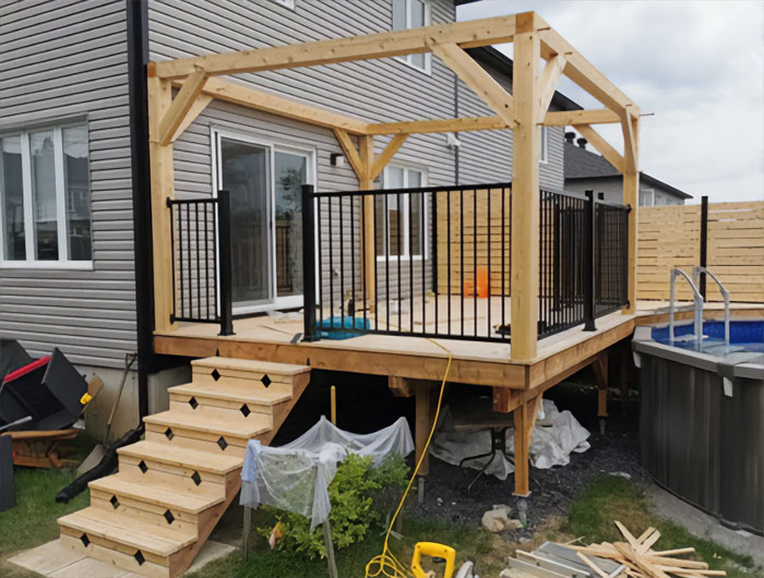 Photo of DIY floating deck in progress.