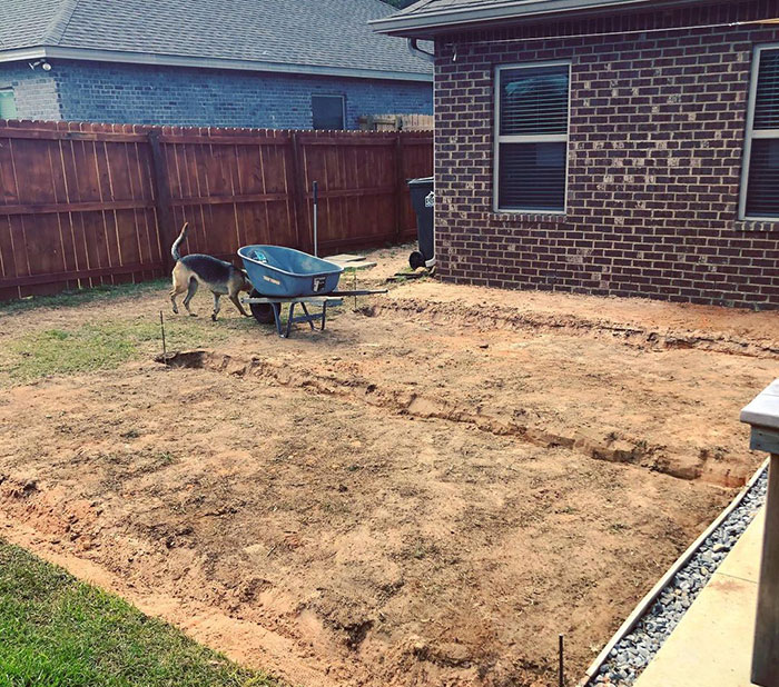 Yard prepared for making a floating deck.
