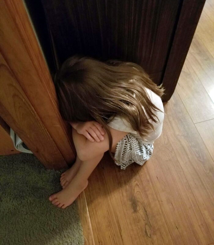 She's Crying Because Her Brother Proudly Announced The Size Of A Turd He Laid, But Flushed It Before She Could See It