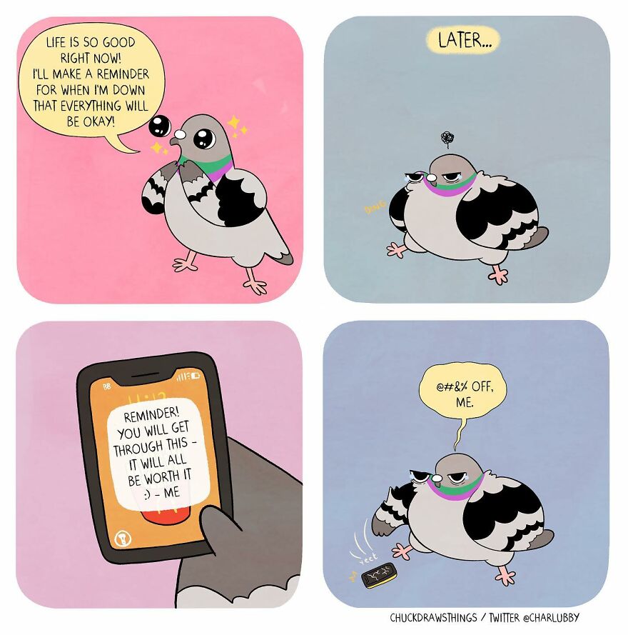 This Artist Creates Comics About Mental Illness Using Pigeons (New Pics)