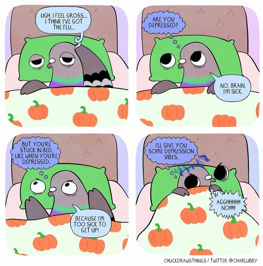 This Artist Creates Comics About Mental Illness Using Pigeons (New Pics)