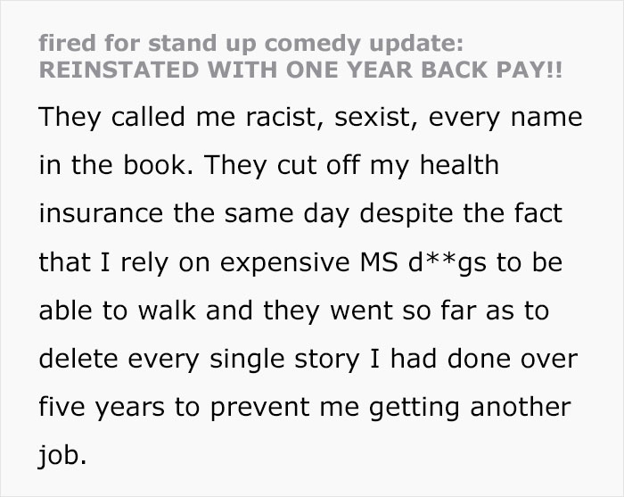 Employee Gets Fired For His Stand-Up Jokes, Takes Legal Action Against The Company And Wins