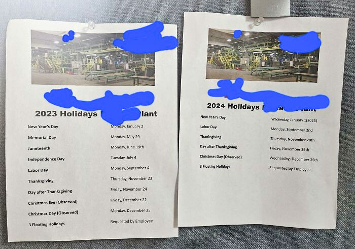 My Company's Holidays 2023 vs. 2024. This Is Crazy