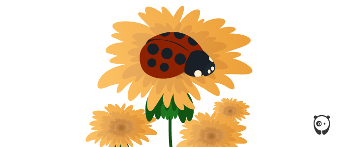 Illustration&nbsp;of a ladybug on marigold 