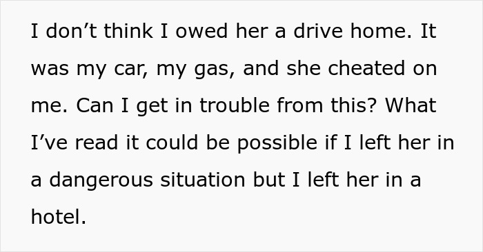 Guy Leaves His GF In A Hotel In Another State After Learning She Cheated, Asks If It Was Wrong Guy Leaves His GF In A Hotel In Another State After Learning She Cheated, Asks If It Was Wrong